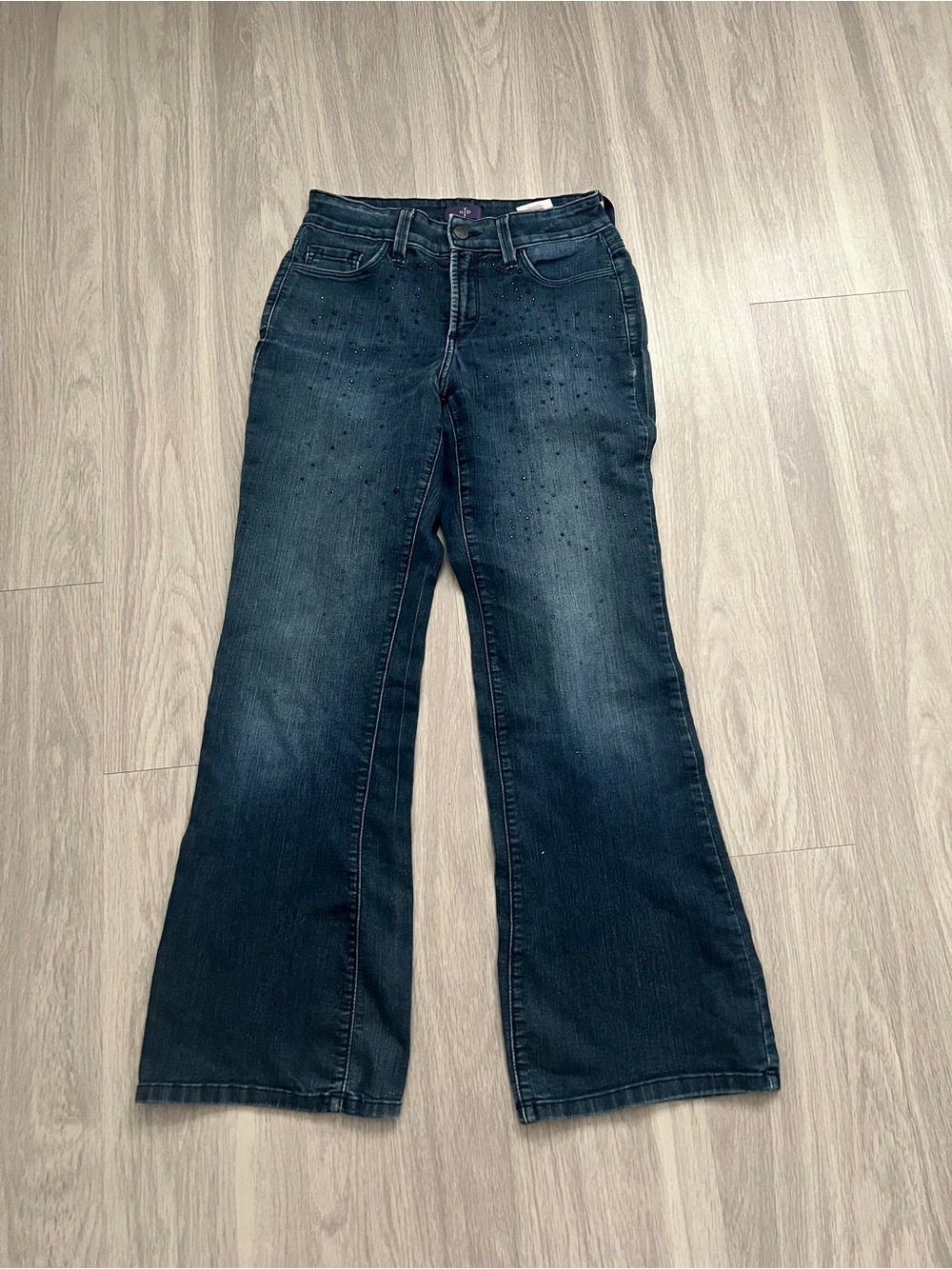NYDJ Women’s Bootcut Rhinestone Jeans Size 4P Dark Wash Embellished